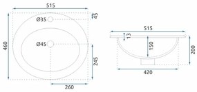 REA-U4122 - Lavoar încastrat DALIA 46x51,5 cm ceramică/alb lucios