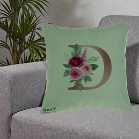Cadou Personalizat - Perna Personalizata Monograma Rose Gold Litera D, 40x40 cm, Verde, Husa Detasabila, Perna Inclusa, BEKZ®