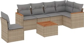 vidaXL Set canapele de grădină, 7 piese, cu perne, bej, poliratan