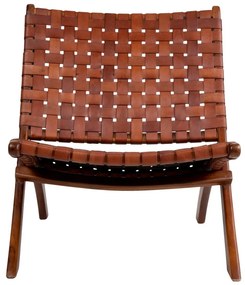 Scaun pliabil din piele și lemn de tec House Nordic Montana, maro