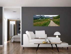 Tablou - Peisaj montan cu case (120x50 cm)