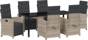 vidaXL Set de masă pentru grădină cu pernă 7 pcs Gri deschis poliratan