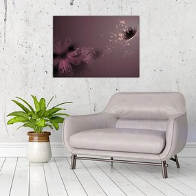 Tablou pe sticlă - Floare și fluture (70x50 cm)