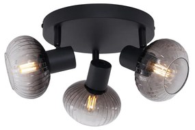 Spot plafonier rotund negru modern cu 3 lumini și sticlă fumurie - Teddy