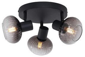 Spotlight modern pentru tavan negru cu sticlă fumuriu rotundă 3 lumini - Teddy