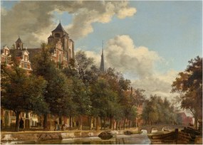 Tablou pe sticlă - Jan van der Heyden, View Down a Dutch Canal, reproducere (70x50 cm)