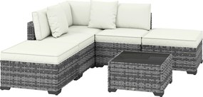 Outsunny Set Mobilier de Grădină din Ratan, 6 Piese, Fotoliu Colțar, Canapele fără Brațe, Suporturi pentru Picioare și Măsuță, Gri Amestecat | Aosom Romania