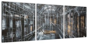 Tablou cu u interiorul clădirii vechi (cu ceas) (90x30 cm)