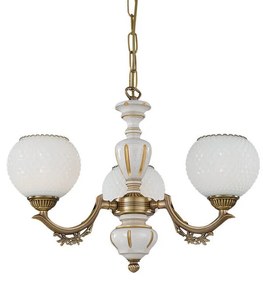 Candelabru cu 3 brate clasic design italian din alama, sticla si lemn 8655 RA-L. 8655/3
