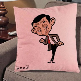 Perna Personalizata Mr. Bean Caricatura, 40x40 cm, Roz, Husa Detasabila, Perna Inclusa, BEKZ®