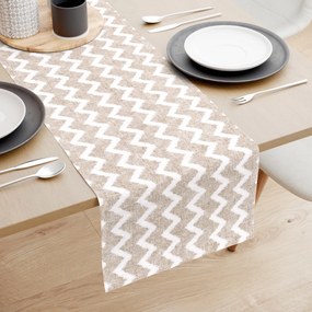 Goldea napron de masă decorativ loneta - dungi albe - bej în zig zag 20x120 cm