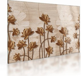 Tablou pe sticlă cu abstracția florilor - maro (70x50 cm)