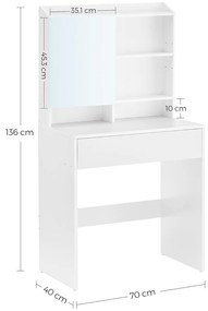 Masuta de toaleta cu oglinda LUNAVI 70x40 cm, albă