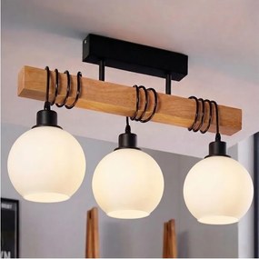 Brilagi - Candelabru montat pe tavan WOOD GLASS 3xE27/60W/230V pin/negru/alb