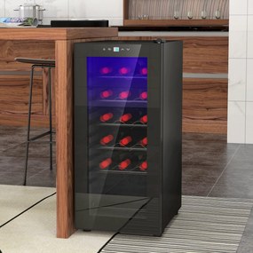 HOMCOM Frigider pentru Vinuri, Frigider de Vin cu Control al Temperaturii, Ecran Tactil Digital și Lumină LED, 18 Sticle, 34.5x45x78 cm, Negru