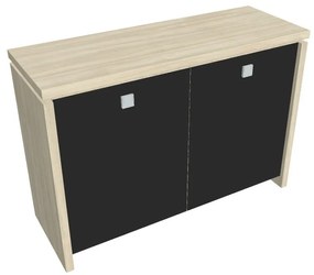 Dulap mic Verno 128 x 46 x 90 cm, uși de sticlă, salcâm / negru