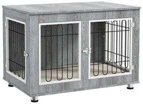 PawHut Cage pentru câini animale cușcă de câini pe picioare cu pernă detașabilă oțel aspect lemn 90 x 58 x 65 cm gri | Aosom Romania