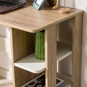 HOMCOM Birou Modern pentru Computer cu Raft cu 3 Etajere, Birou Modern din Lemn, 100x44x74 cm, Natural | Aosom Romania