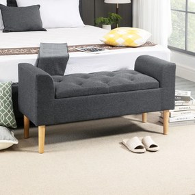 HOMCOM Banc de depozitare capitonat cu brațe, pentru dormitor, hol, sufragerie, suport 130 kg, 116 x 44 x 58, gri închis | Aosom Romania