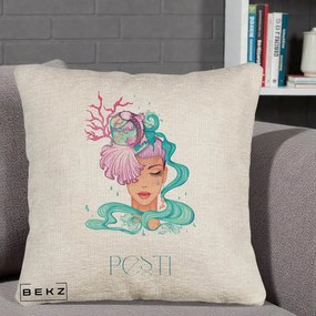 Perna Personalizata Zodiac Pesti Cowgirl, 40x40 cm, Bej Canapea, Husa Detasabila, Perna Inclusa, BEKZ®