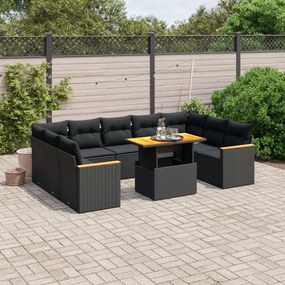 3273246 vidaXL Set canapele de grădină cu perne, 11 piese, negru, poliratan