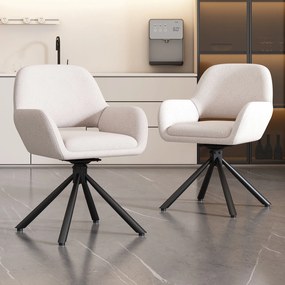 Set de 2 scaune de dining moderne, tapițate în sherpa, cu cotiere și funcție rotativă, Alb