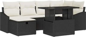 vidaXL Set de canapele pentru grădină cu pernă 7 pcs Negru Rattan poli