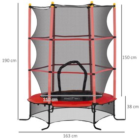 HOMCOM Trambulină pentru Copii 3-10 Ani cu Plasă de Siguranță, Suprafață Elastică cu Țevi Căptușite, Ø163x190 cm, Roșu | Aosom Romania