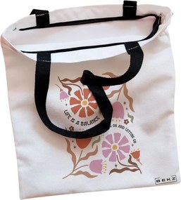 Sacosa de Panza pentru Cumparaturi, Geanta Tote, Boho Style 7, Cu fermoar, 38x34.5 cm, Alba, BEKZ®