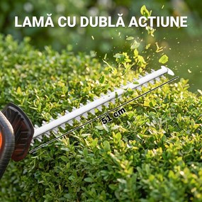 Outsunny Foarfecă de Tuns Gard Viu pe Baterie 18V, cu Baterie de 2Ah, Încărcător, Lamă Dublă de 51cm pentru Crengi, Arbuști și Ramuri, Portocaliu | Aosom Romania