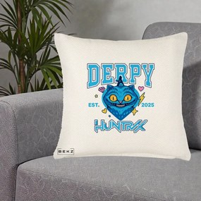Perna Personalizata K-pop HUNTRX Derpy Pisica Albastra, 40x40 cm, Crem Reliefat, Husa Detasabila, Perna Inclusa, BEKZ®