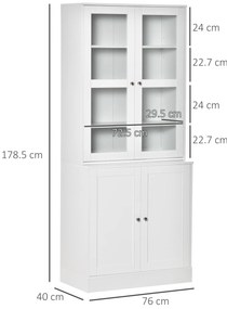 HOMCOM Mobilier de Bibliotecă cu 2 Dulapuri, Rafturi și Uși din Sticlă Alb | Aosom Romania