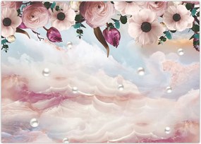 Tablou - Flori roz și marmură roz (70x50 cm)