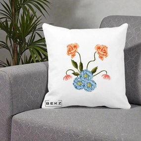 Perna Decorativa Trandafiri si Bujori Acuarela, 40x40 cm, Alba Mata, Husa Detasabila, Perna Inclusa, BEKZ®