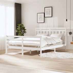 3100665 vidaXL Cadru de pat, alb, 160x200 cm, lemn masiv