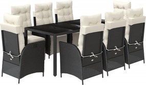 vidaXL Set mobilier de grădină cu perne, 9 piese, negru, poliratan