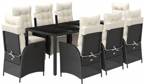 3213319 vidaXL Set mobilier de grădină cu perne, 9 piese, negru, poliratan