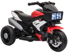 Motocicleta Electrica pentru Copii 3-5 Ani (max. 25kg) cu 3 Roti, Lumini si Sunete, Bateria 6V, Rosu, 86x42x52cm HOMCOM | Aosom RO