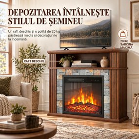 HOMCOM Șemineu electric de podea/încastrabil pentru TV 36" cu ramă și raft, 1800W, efect de flacără 3D, bușteni, maro | Aosom Romania