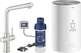 Baterie bucatarie Grohe Red Duo crom periat Supersteel pipa tip L si boiler marimea M