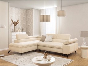 Colțar crem cu tapițerie din chenille (cu colț pe partea stângă/în formă de ”L”) Marbeya – Ropez