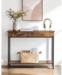 Consola Cu 2 Sertare, Vintage Maro Si Negru, 100 X 30 Cm