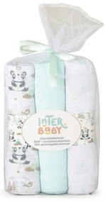 Set 3 museline 80 x 80 cm model panda - alb si verde Inter Baby