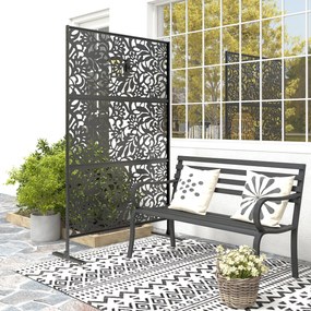 Outsunny Panou paravan decorativ exterior Claustra decorativă grădină 3 panouri cu model floral Oțel 122 x 45 x 198 cm Negru | Aosom Romania