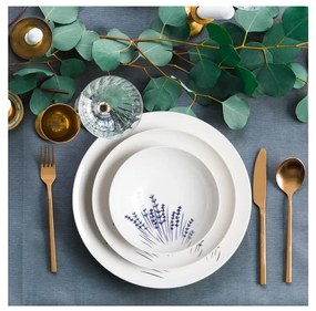 Set de veselă din porțelan, 24 piese, alb/albastru