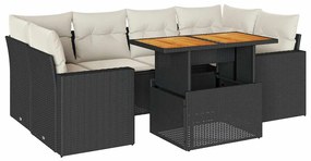 3327003 vidaXL Set canapele de grădină cu perne, 7 piese, negru, poliratan