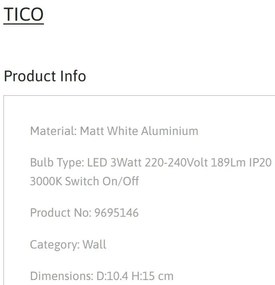Aplica cu Spot LED directionabil stil minimalist TICO alba, NVL-9695146