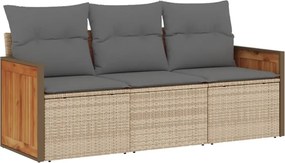 vidaXL Set canapele de grădină, 3 piese, cu perne, bej, poliratan