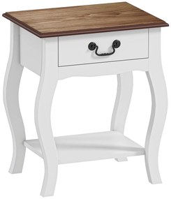 HOMCOM Noptieră Modernă cu Sertar și Raft Deschis din Lemn Alb și Lemn Natural | Aosom Romania