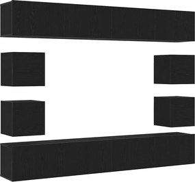 vidaXL Set comodă TV Pe perete Stejar Negru Lemn compozit
